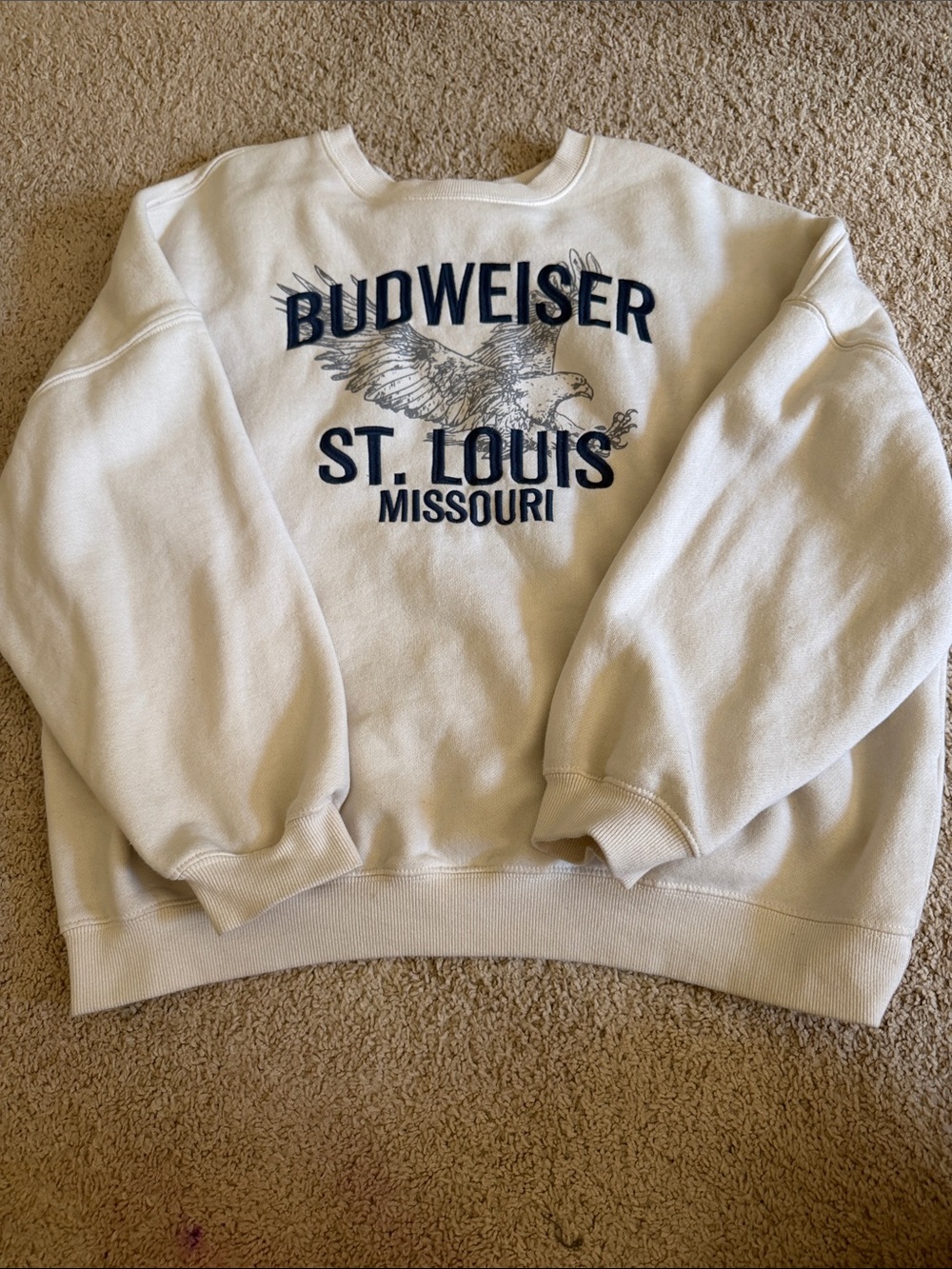 Budweiser White Crewneck with Navy Eagle Graphic
